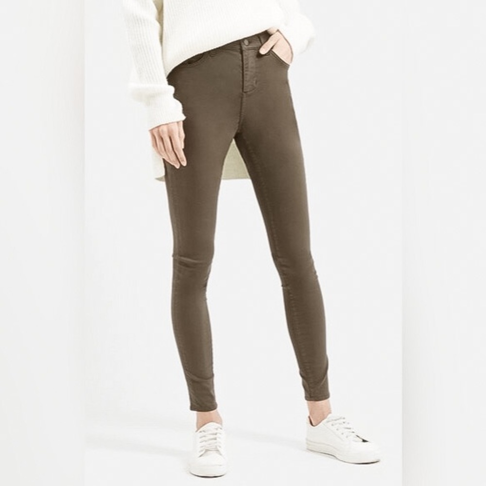Topshop Leigh olive green skinny jeans - Picture 1 of 12